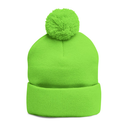 Embroidered Pom-Pom Knit Cap — Gray Beanie with Gold 'F' Logo