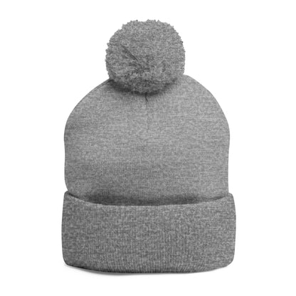 Embroidered Pom-Pom Knit Cap — Gray Beanie with Gold 'F' Logo
