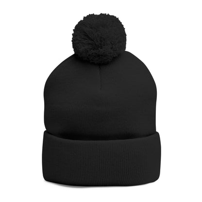 Embroidered Pom-Pom Knit Cap — Gray Beanie with Gold 'F' Logo