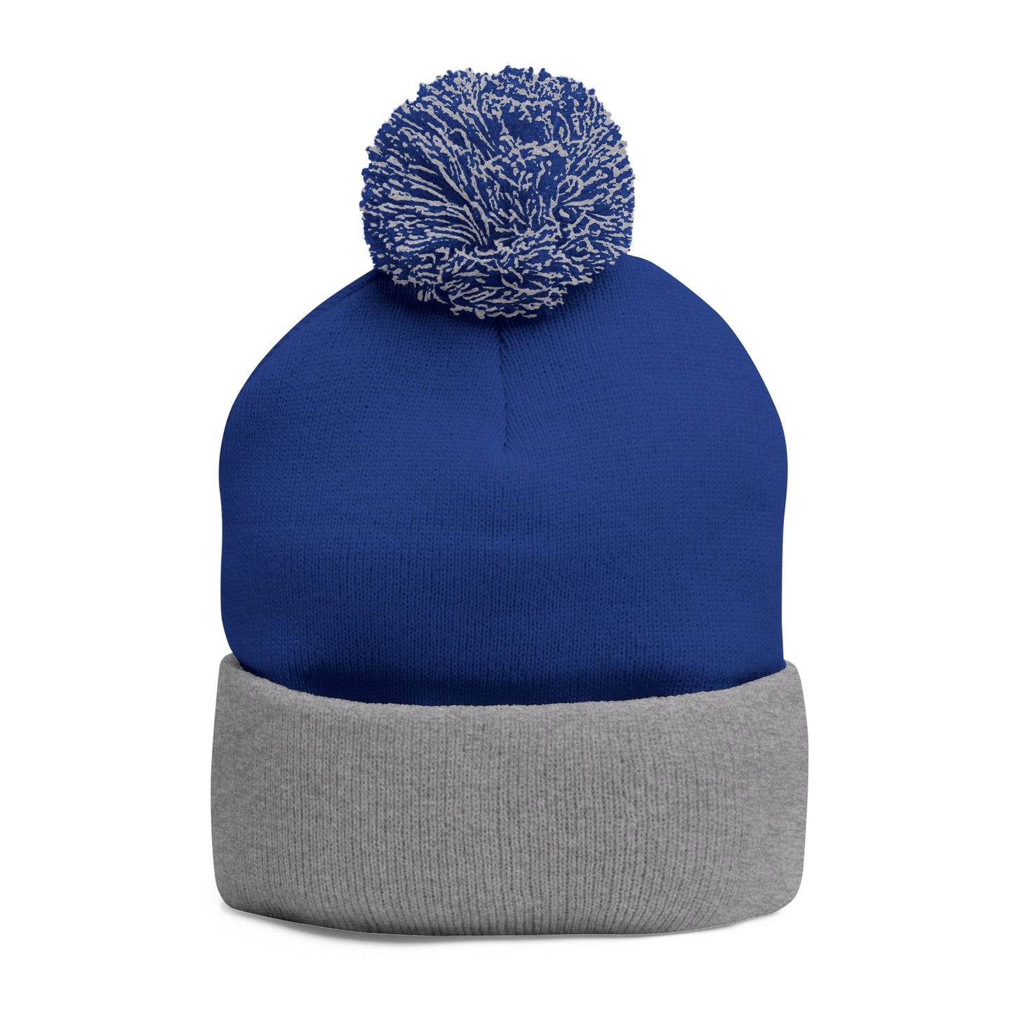 Embroidered Pom-Pom Knit Cap — Gray Beanie with Gold 'F' Logo