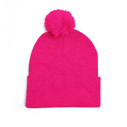 Embroidered Pom-Pom Knit Cap — Gray Beanie with Gold 'F' Logo